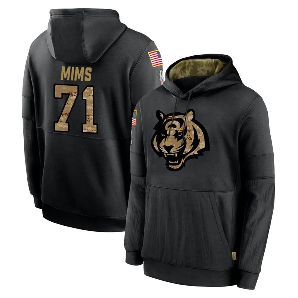 C.Bengals #71 Amarius Mims Player Black Salute to Service Pullover Hoodies Limited Gdoa Stitched Jerseys
