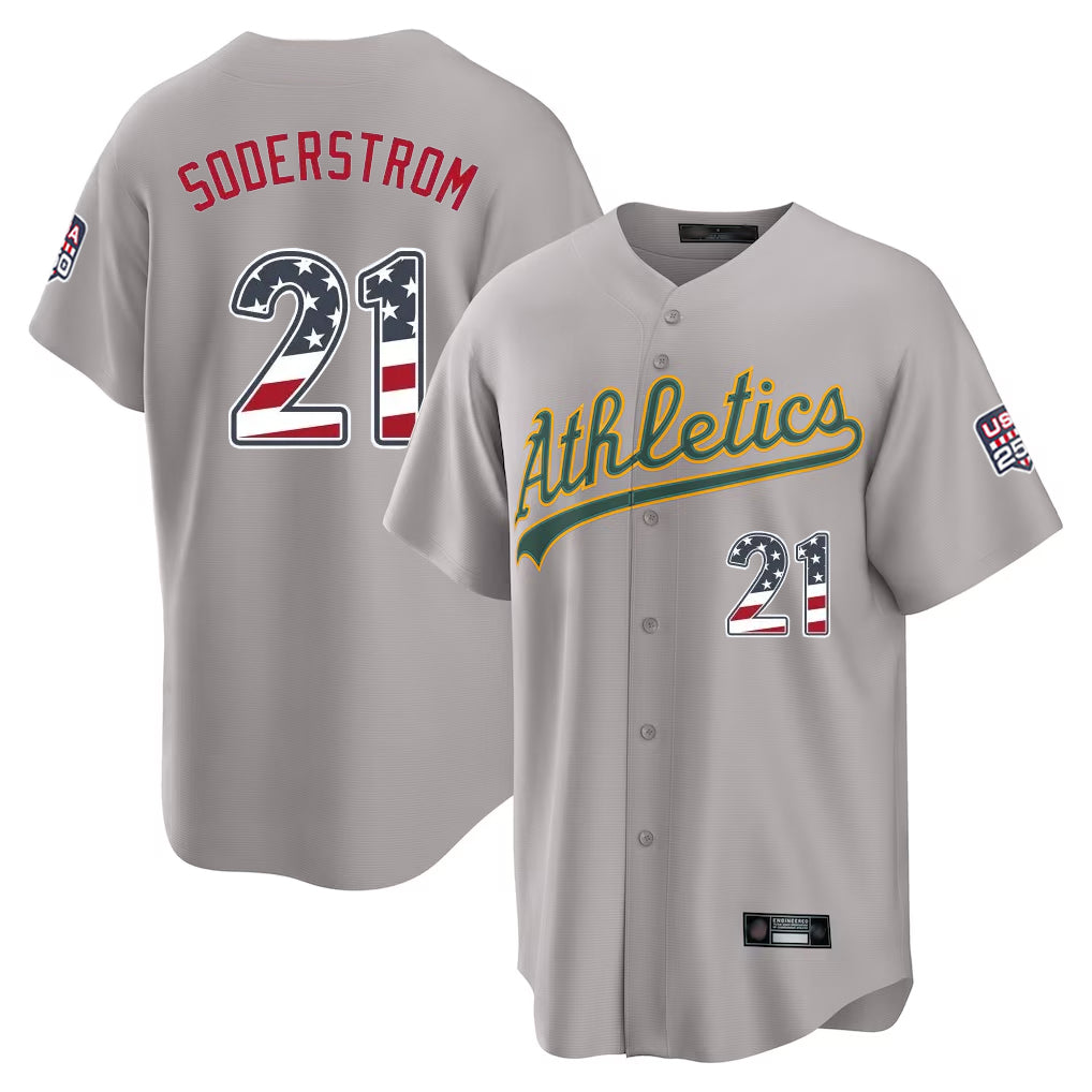 Athletics #21 Tyler Soderstrom Player Gray USA 250 Fourth of July Home Game Gdoa250Ys Stitched Jerseys