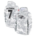 B.Ravens #7 Rashod Bateman Player Arctic Camo Salute to Service Pullover Hoodie Gdoa Stitched Jerseys