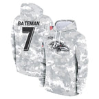 B.Ravens #7 Rashod Bateman Player Arctic Camo Salute to Service Pullover Hoodie Gdoa Stitched Jerseys
