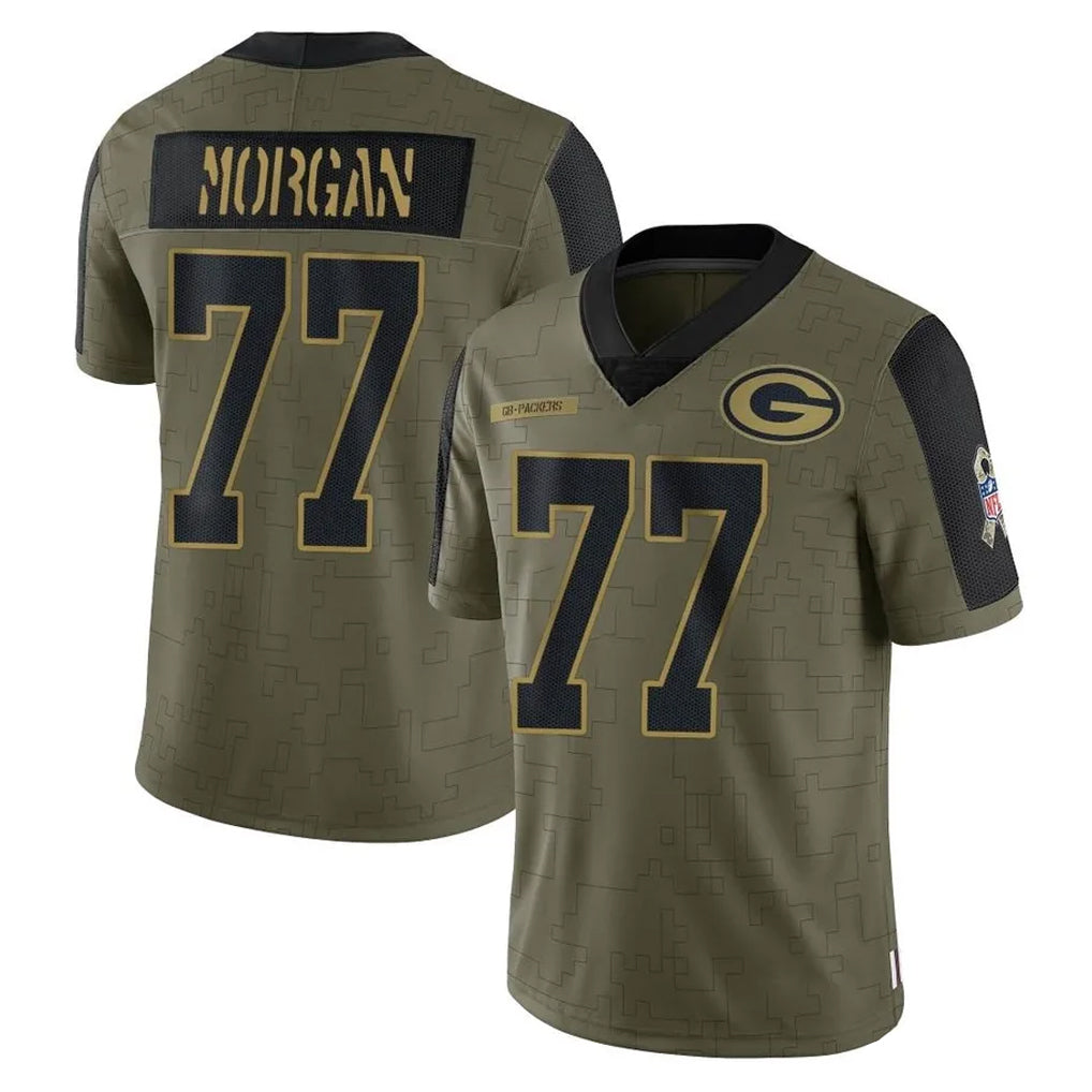 GB.Packers #77 Jordan Morgan Player Olive Salute To Service Limited Game Gdoa Stitched Jerseys