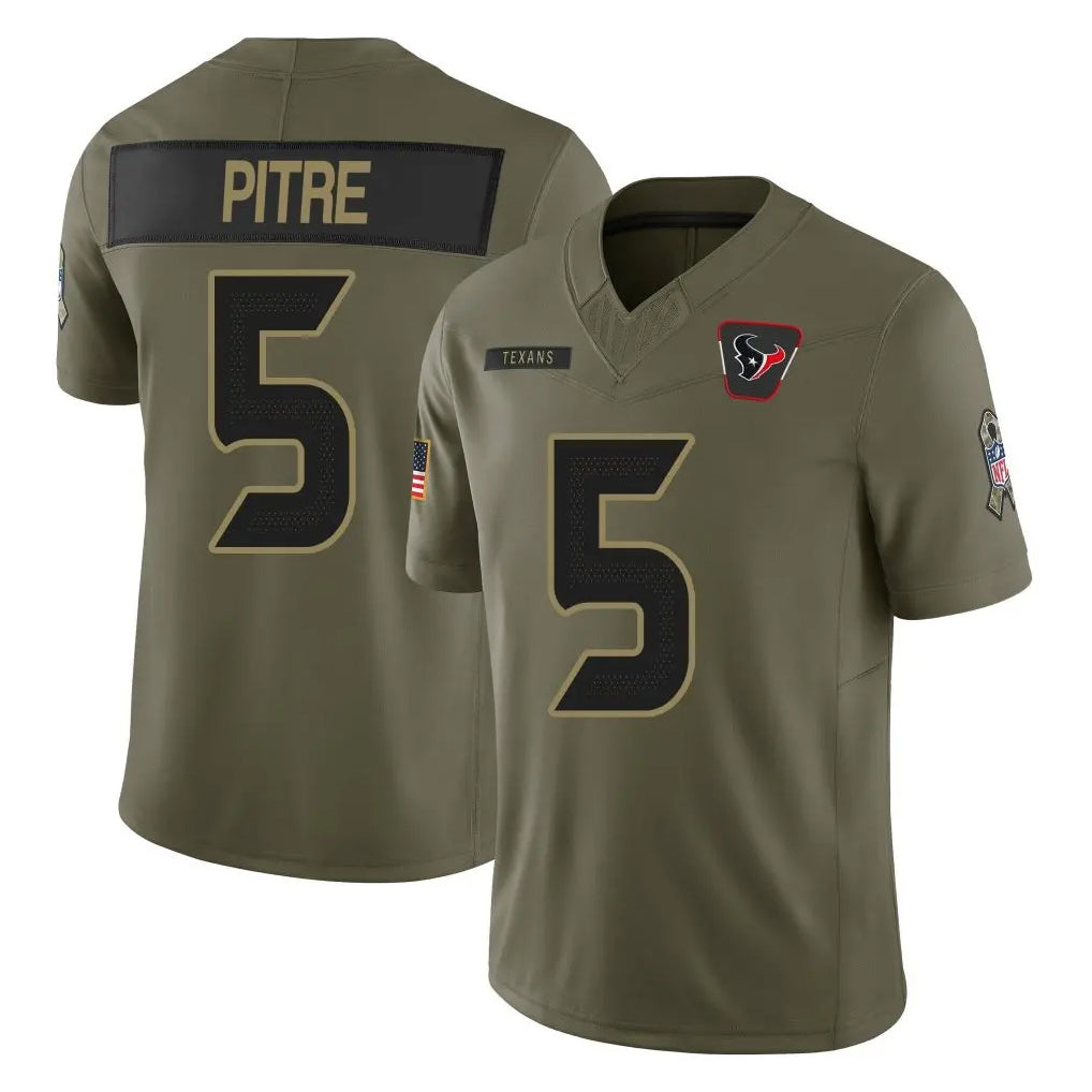 H.Texans #5 Jalen Pitre Player Olive 2025 Salute To Service Limited Game Stitched Jerseys