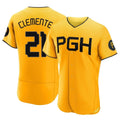 P.Pirates #21 Roberto Clemente Player Gold City Connect Home Limited Elite Fdoa Stitched Jerseys