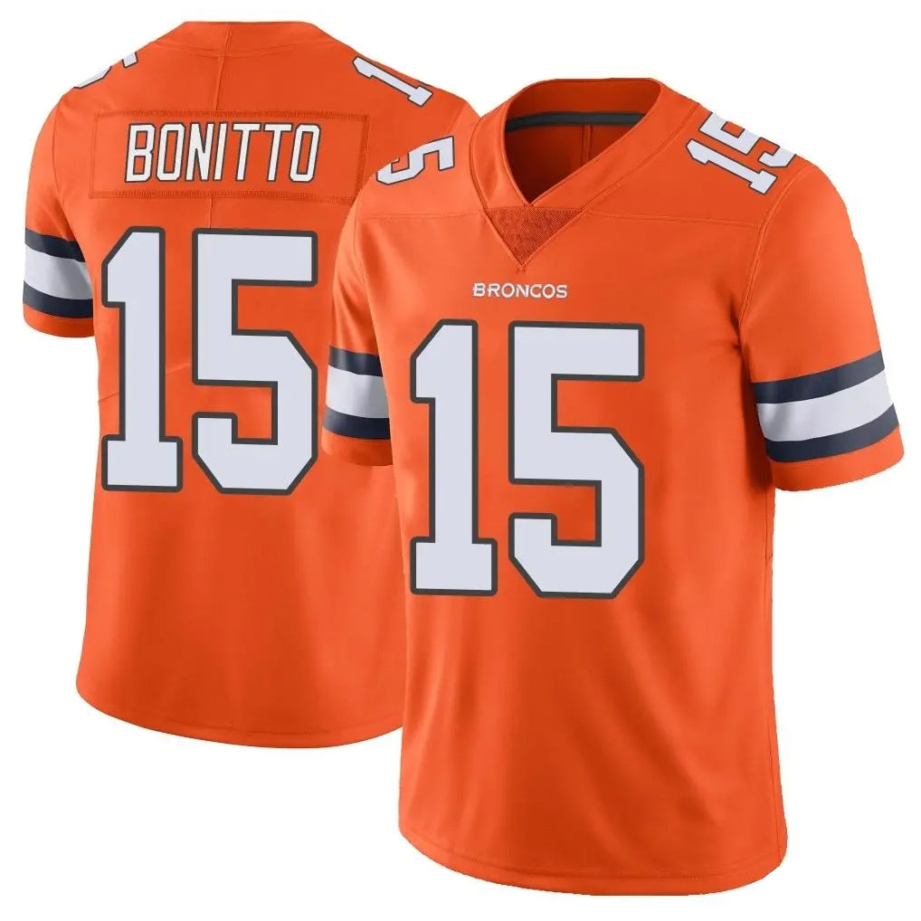 D.Broncos #15 Nik Bonitto Player Orange Vapor Untouchable Limited Home Game Ddoa Stitched Jerseys
