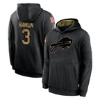 B.Bills #3 Damar Hamlin Player Black Salute to Service Hoodies Gdoa Stitched Jersey