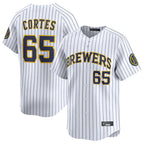 M.Brewers #65 Nestor Cortes Player White Stripes Home Limited Game Fdoa Stitched Jerseys