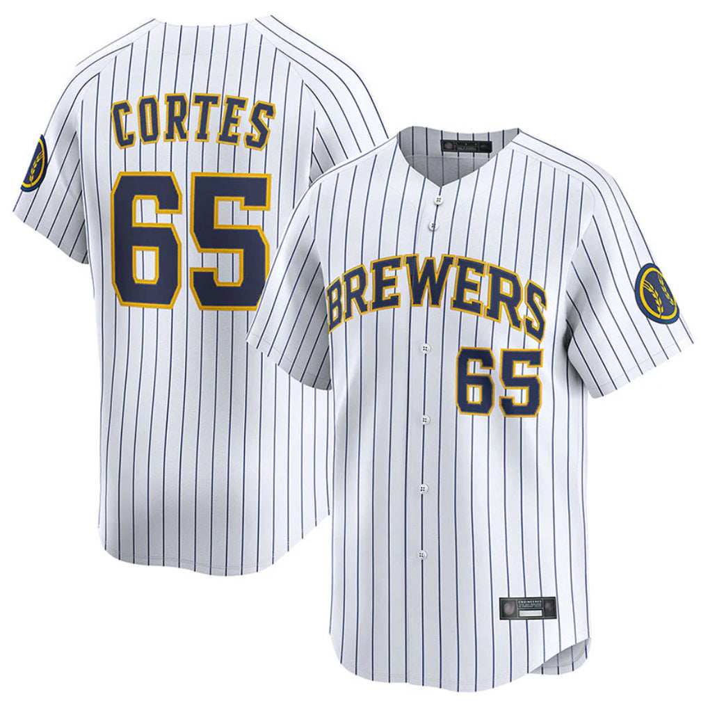 M.Brewers #65 Nestor Cortes Player White Stripes Home Limited Game Fdoa Stitched Jerseys