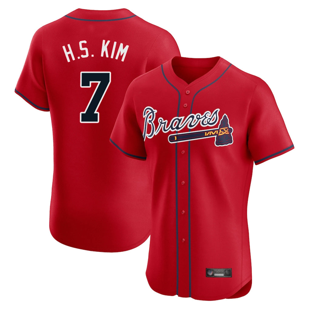 A.Braves #7 Ha-Seong Kim Player Red Limited Elite Home Game Gdoa Stitched Jerseys