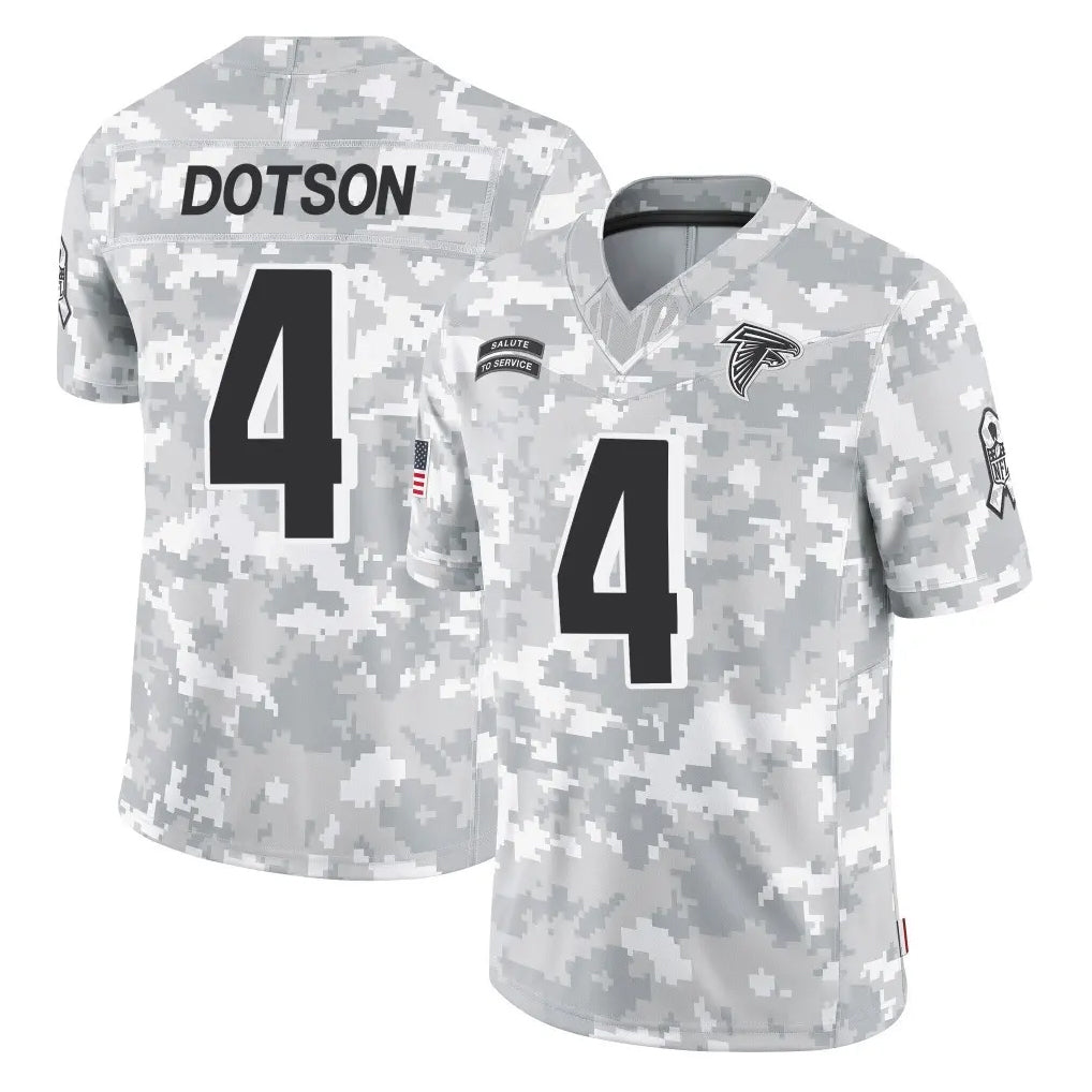 A.Falcons #4 Jahan Dotson Player Camo Salute to Service Limited Gdoa Stitched Jerseys
