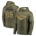 KC.Chiefs #88 Tony Gonzalez Player Olive Salute to Service Pullover Hoodies Home Game Gdoa Stitched Jerseys