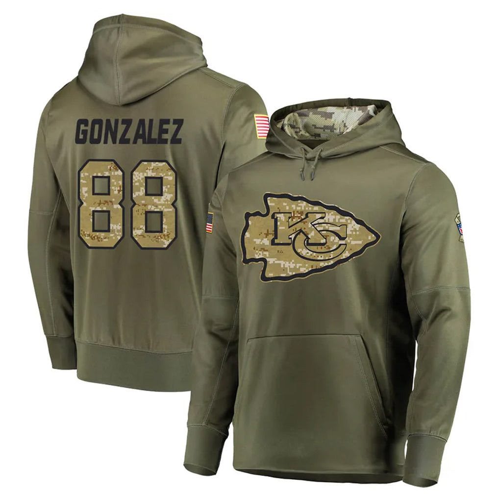 KC.Chiefs #88 Tony Gonzalez Player Olive Salute to Service Pullover Hoodies Home Game Gdoa Stitched Jerseys