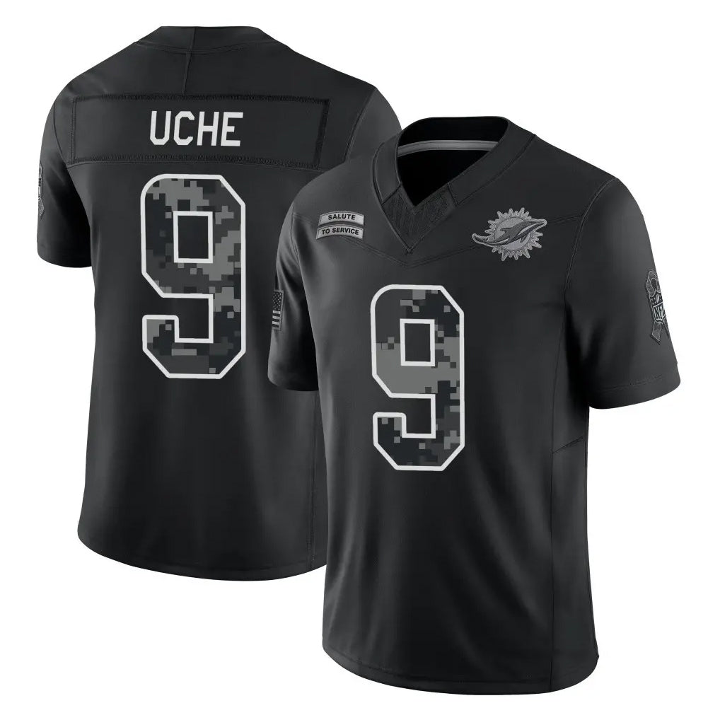 M.Dolphins #9 Joshua Uche Player Black Limited 2026 Salute to Service Home Game Gdoa Stitched Jerseys