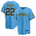 M.Brewers #22 Christian Yelich Player Light Blue Road Stadium Game Fdoa Stitched Jerseys