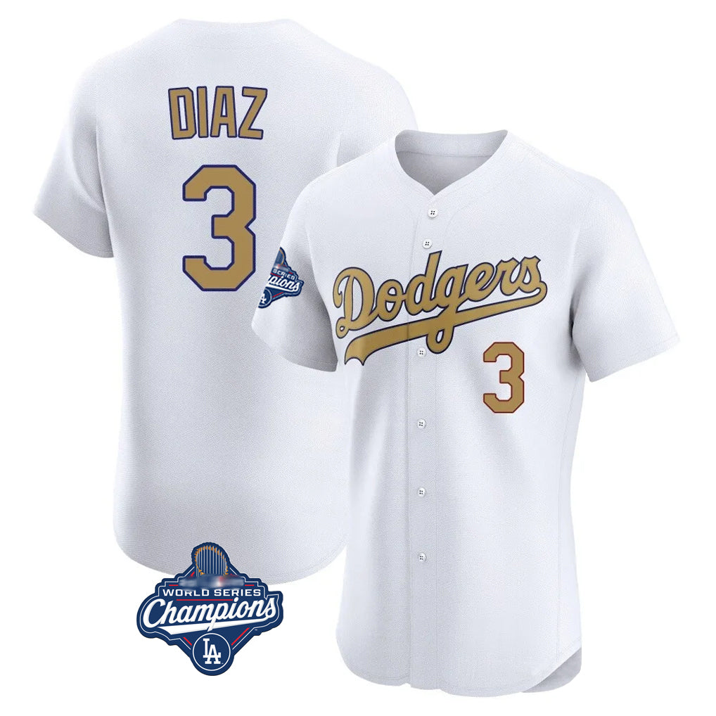 LA.Dodgers #3 Edwin D¨ªaz Player Gold World Series Meet Limited Elite Home Fdoa Stitched Jerseys