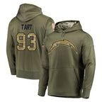 LA.Chargers #93 Teair Tart Player Olive Salute to Service Pullover Hoodies Home Game Gdoa Stitched Jerseys