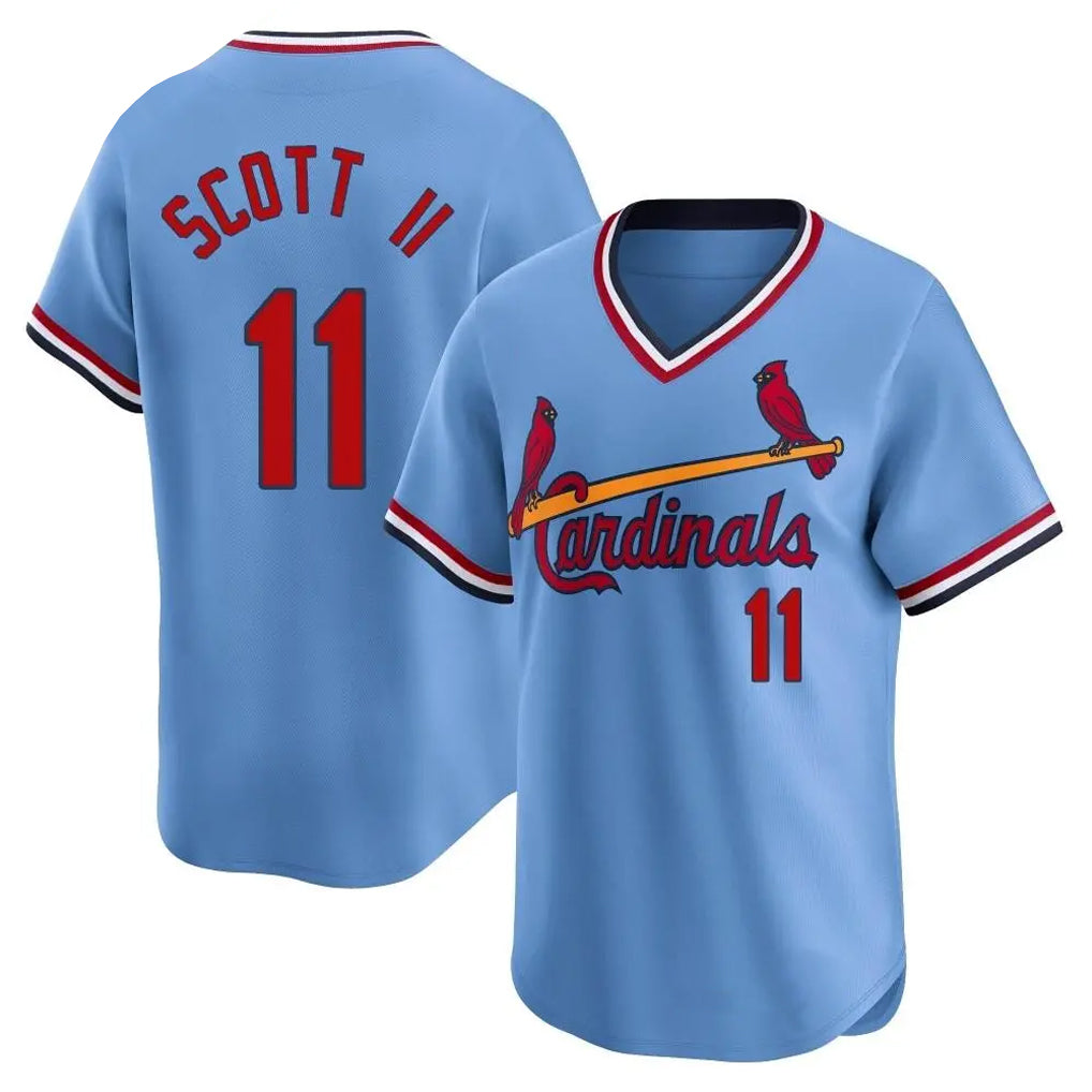 St. Louis Cardinals #11 Victor Scott II Player Light Blue Throwback Cooperstown Collection Limited Fdoa Stitched Jerseys