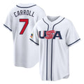 A.Diamondbacks #7 Corbin Carroll Player White USA 2026 World Classic Home Game Gdoa Stitched Jerseys