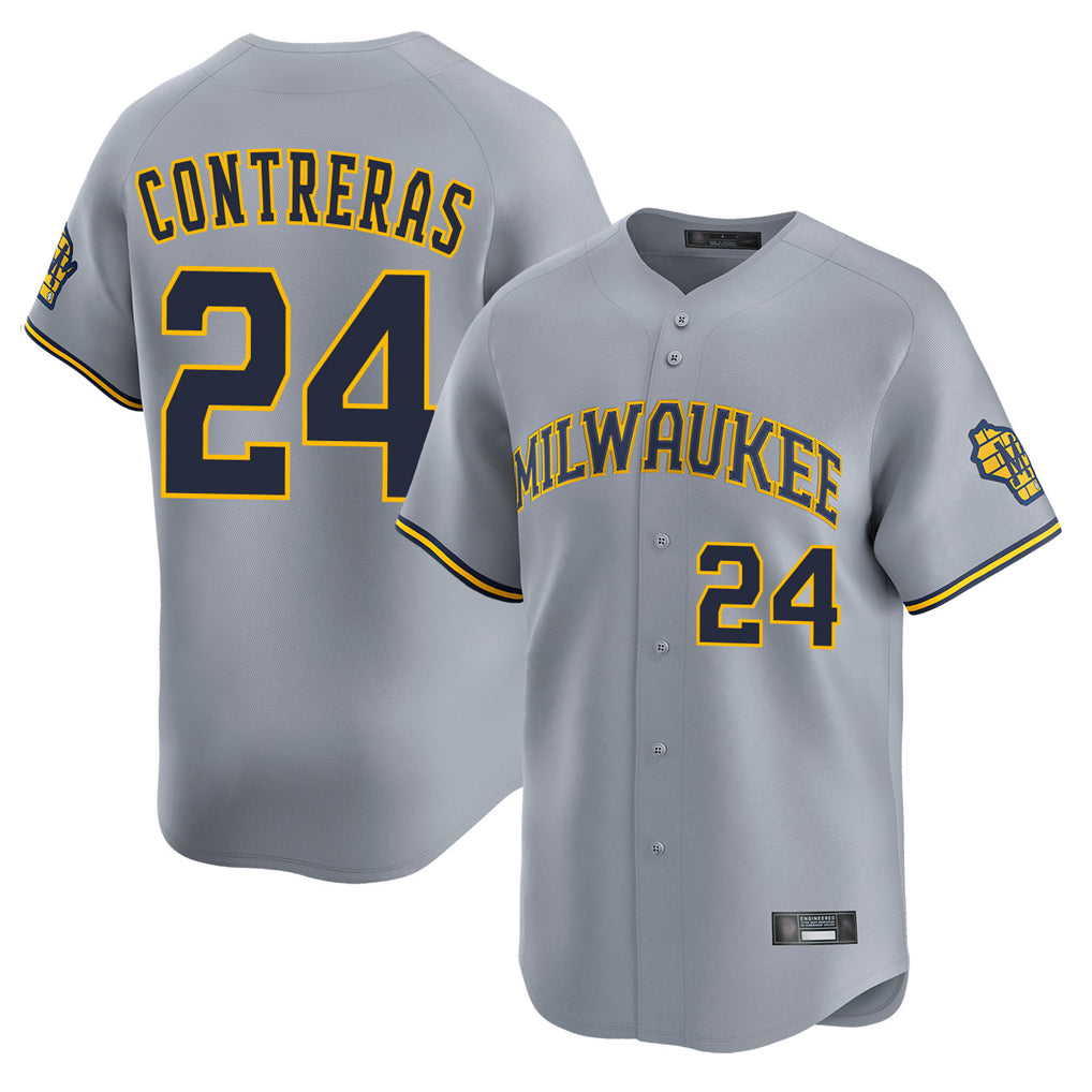 M.Brewers #24 William Contreras Player Gray Home Limited Fdoa Stitched Jerseys