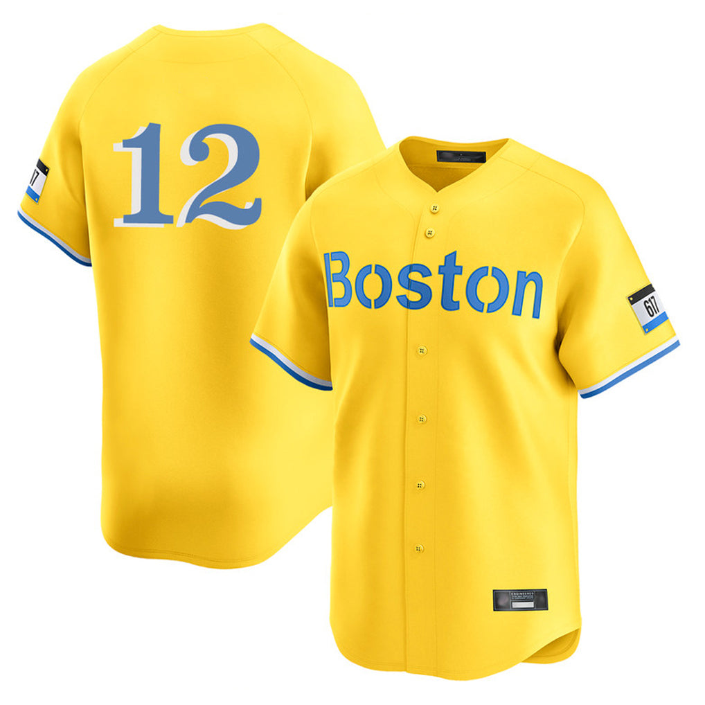 B.Red Sox #12 Connor Wong Player Yellow Limited Home Game Gdoa Stitched Jerseys