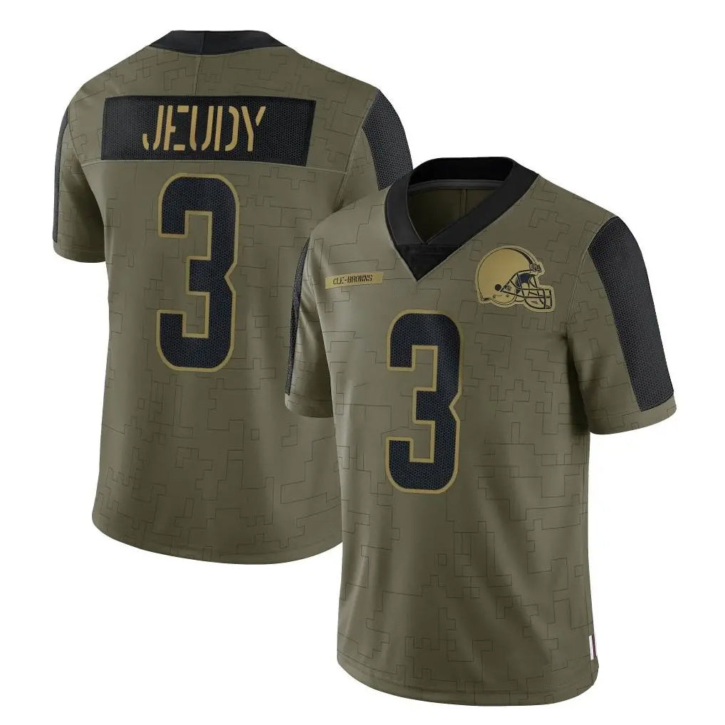 C.Browns #3 Jerry Jeudy Player Olive Salute to Service Limited Home Game Gdoa Stitched Jerseys