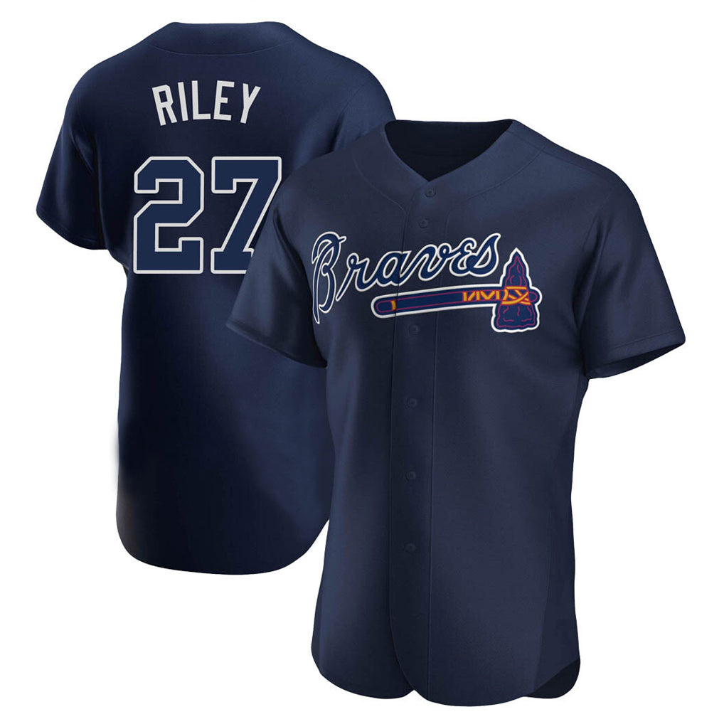A.Braves #27 Austin Riley Player Navy Alternate Limited Elite Home Game Gdoa Stitched Jerseys