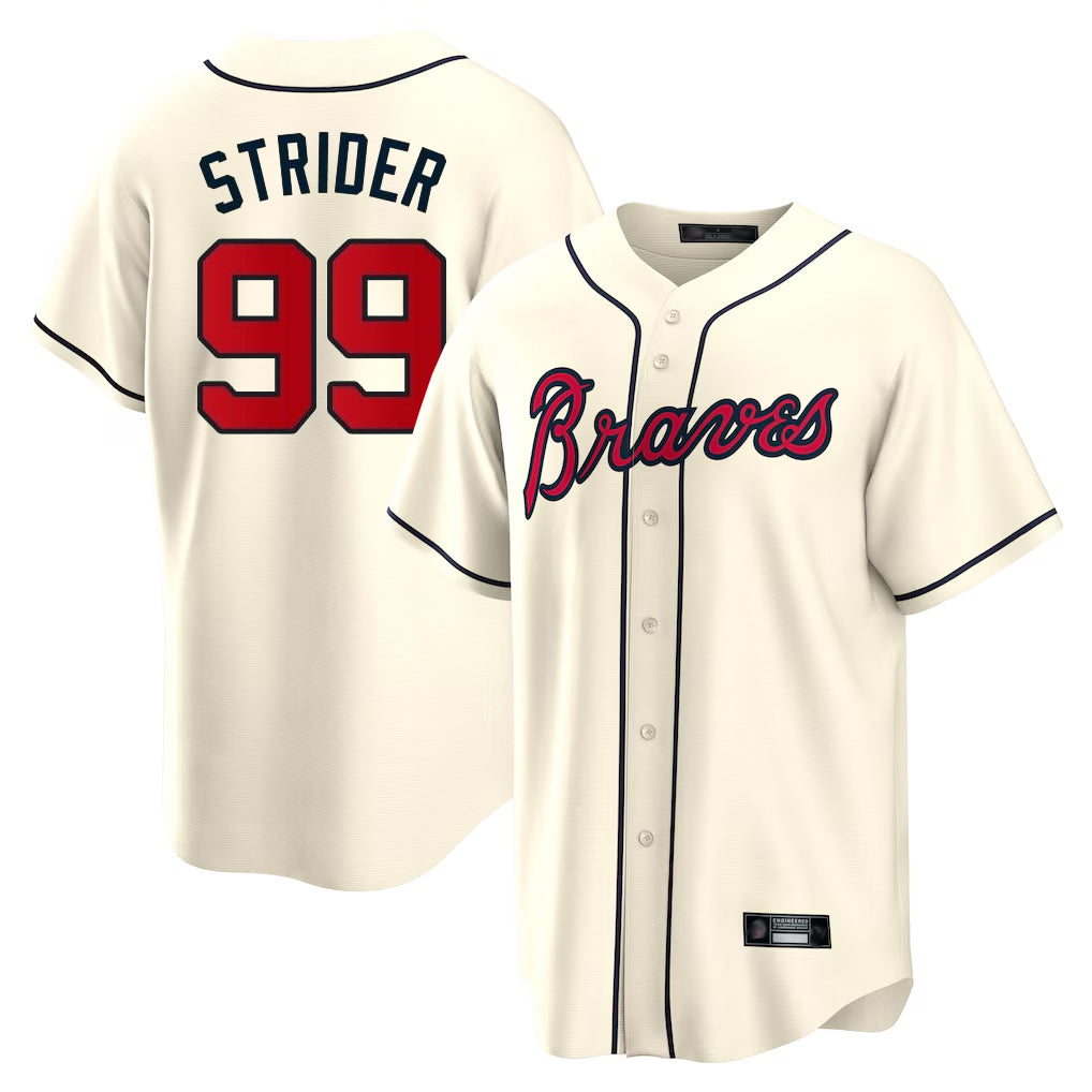 A.Braves #99 Spencer Strider Player Cream Home Game Gdoa Stitched Jerseys