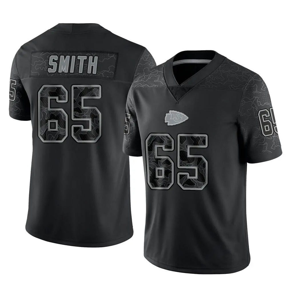 KC.Chiefs #65 Trey Smith Player Black Limited Reflective Game Gdoa Stitched Jerseys