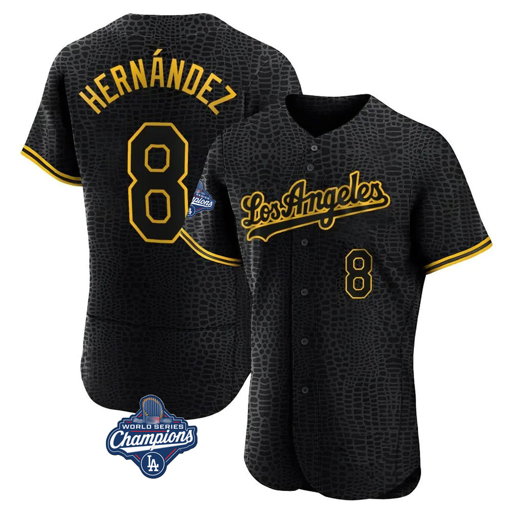 LA.Dodgers #8 Enrique Hern¨¢ndez Player Black World Series Meet Snake Skin City Limited Elite Home Fdoa Stitched Jerseys