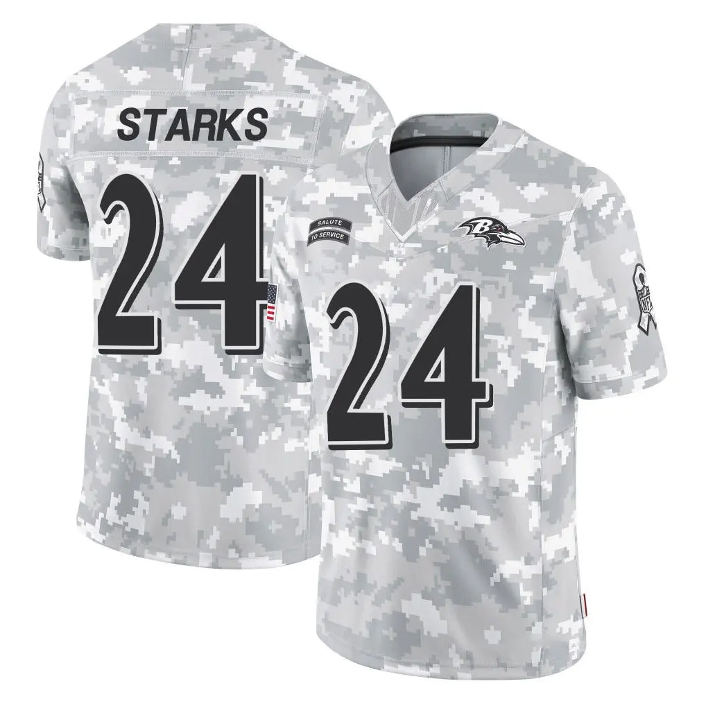 B.Ravens #24 Malaki Starks Player Arctic Camo Salute to Service Limited Gdoa Stitched Jerseys