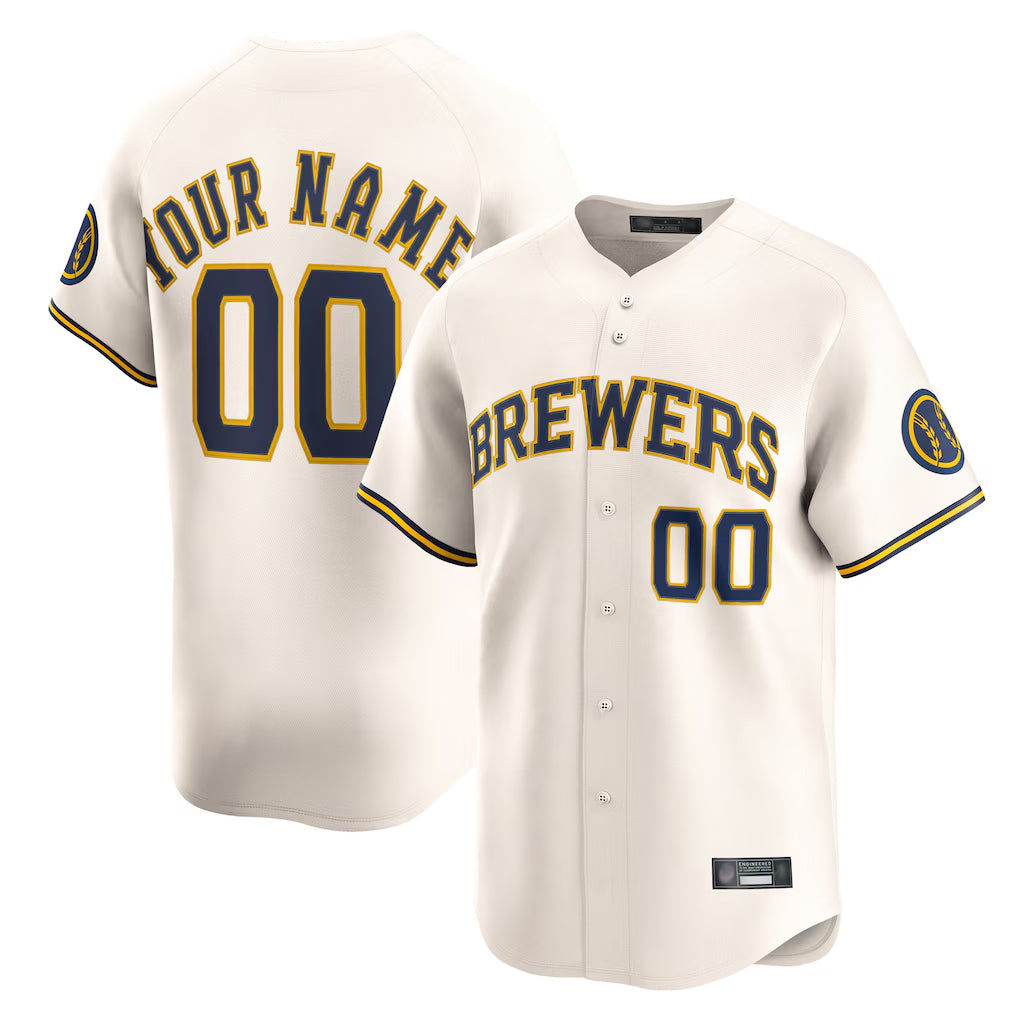 Custom M.Brewers Cream Limited Home Game Any Name & Number Gdoa Stitched Jerseys