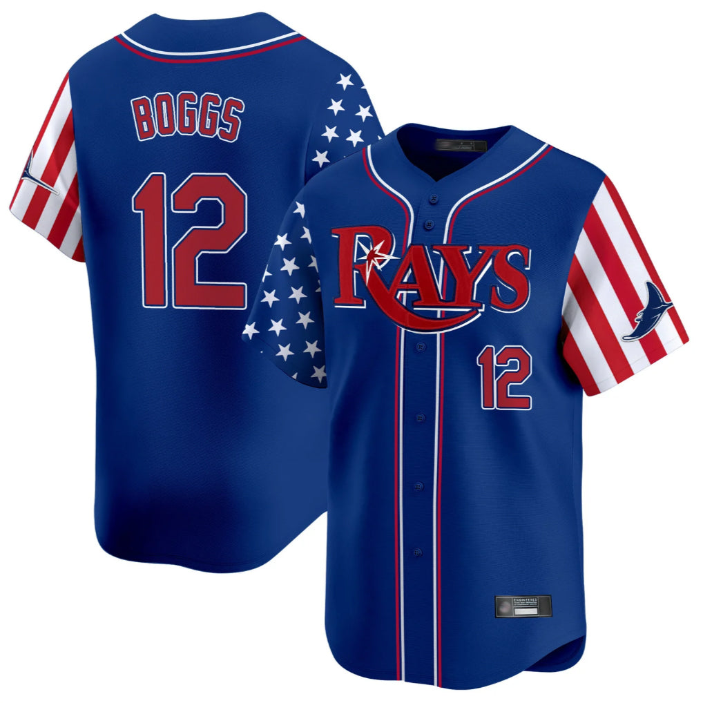 T.Bay Rays #12 Wade Boggs Player Royal 2025 Independence Day Vapor Premier Limited Fdoa Stitched Jerseys