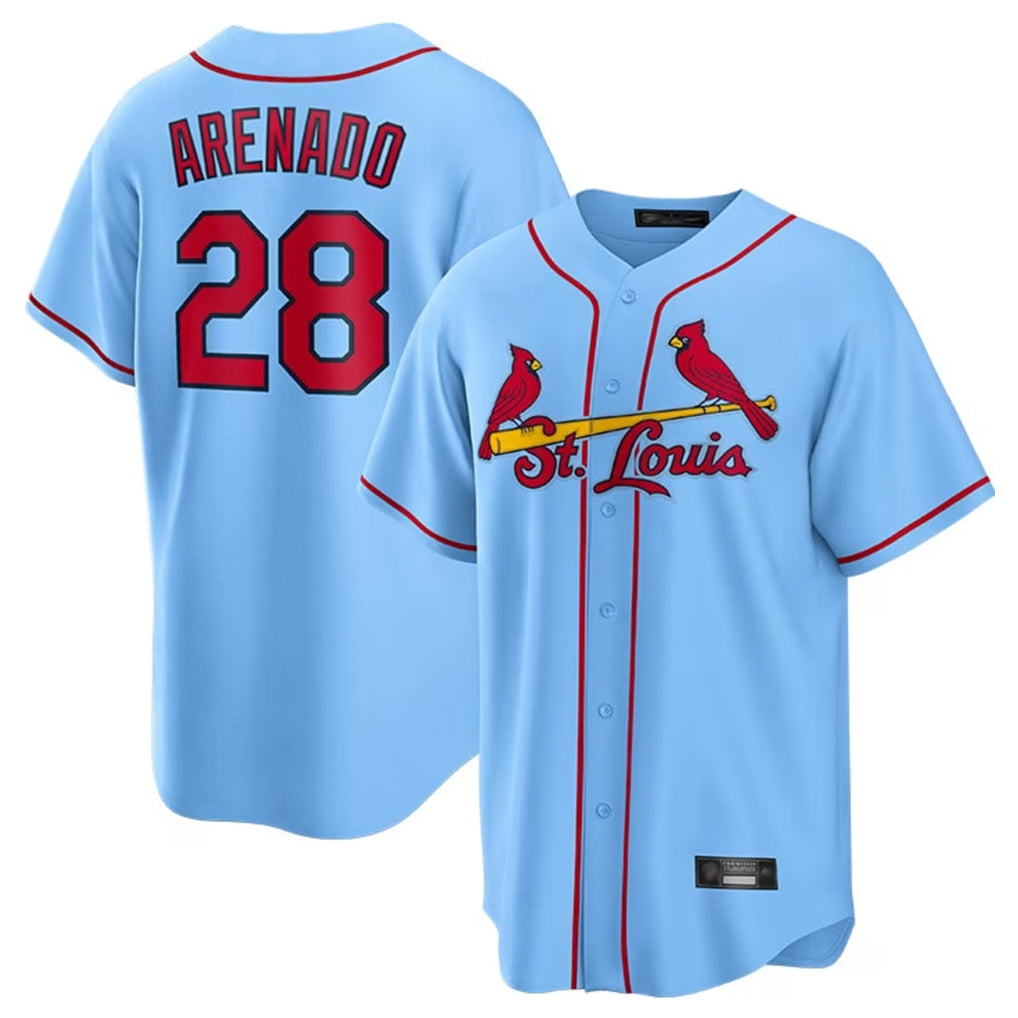 St. Louis Cardinals #28 Nolan Arenado Player Light Blue Home Game Fdoa Stitched Jerseys
