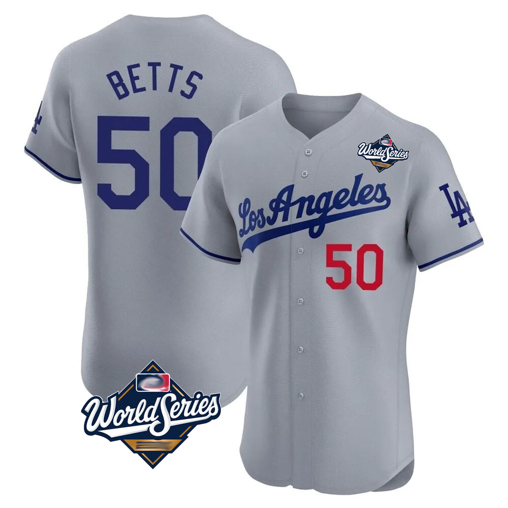 LA.Dodgers #50 Mookie Betts Player Gray World Series Limited Elite Home Fdoa Stitched Jerseys