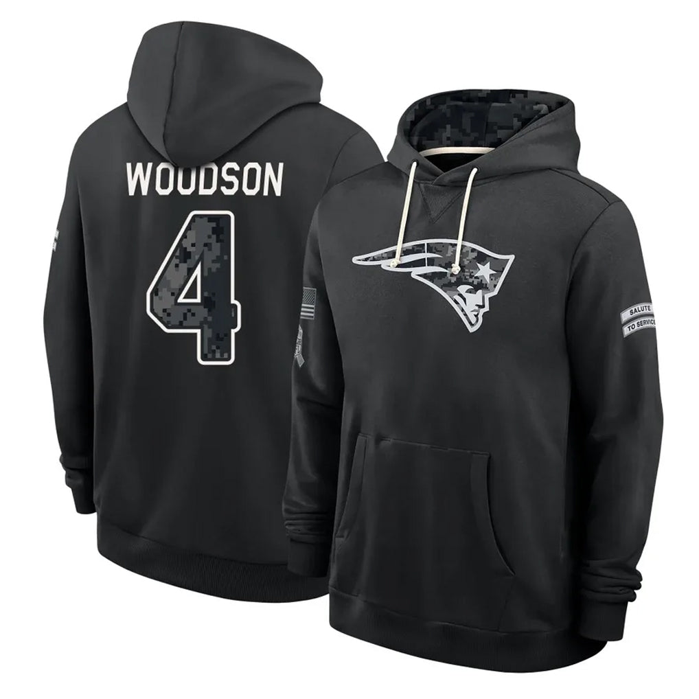 NE.Patriots #4 Craig Woodson Player 2026 Black Logo Pullover Hoodies Limited Game Gdoa Stitched Jerseys