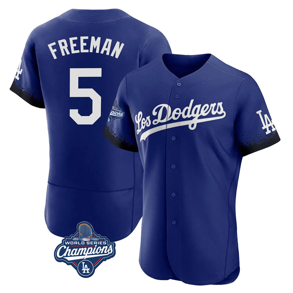 LA.Dodgers #5 Freddie Freeman Player Royal World Series Meet City Connect Elite Home Fdoa Stitched Jerseys