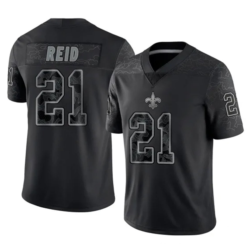 NO.Saints #21 Justin Reid Player Black Limited Reflective Home Game Gdoa Stitched Jerseys