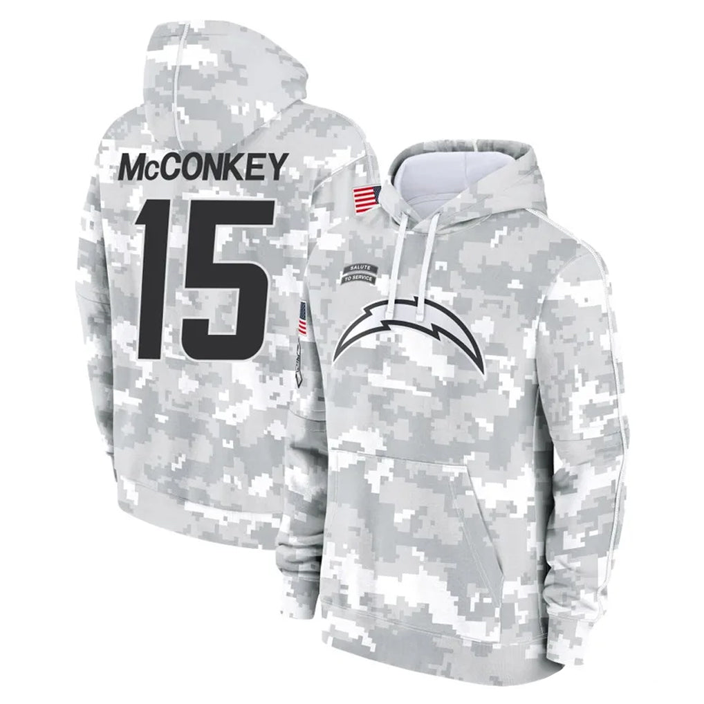 LA.Chargers #15 Ladd McConkey Player Arctic Camo Salute to Service Hoodies Limited Game Gdoa Stitched Jerseys