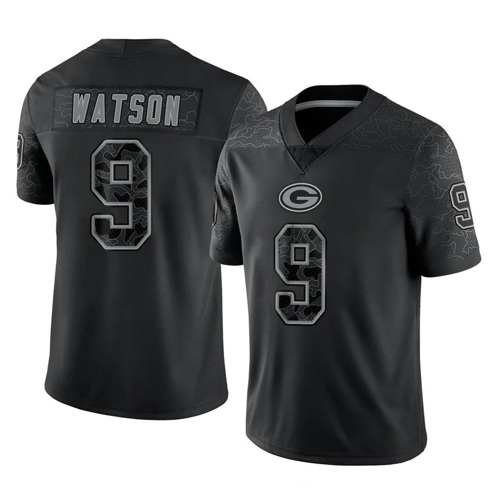 GB.Packers #9 Christian Watson Player Black Reflective Limited Home Game Gdoa Stitched Jerseys