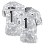 C.Bengals #1 Ja'Marr Chase Player Arctic Camo Salute to Service Limited Gdoa Stitched Jerseys