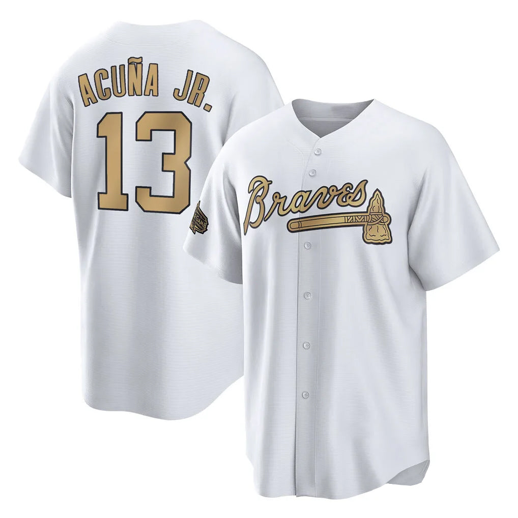 A.Braves #13 Ronald Acuna Jr Player White-Gold All-Star Home Game Gdoa Stitched Jerseys