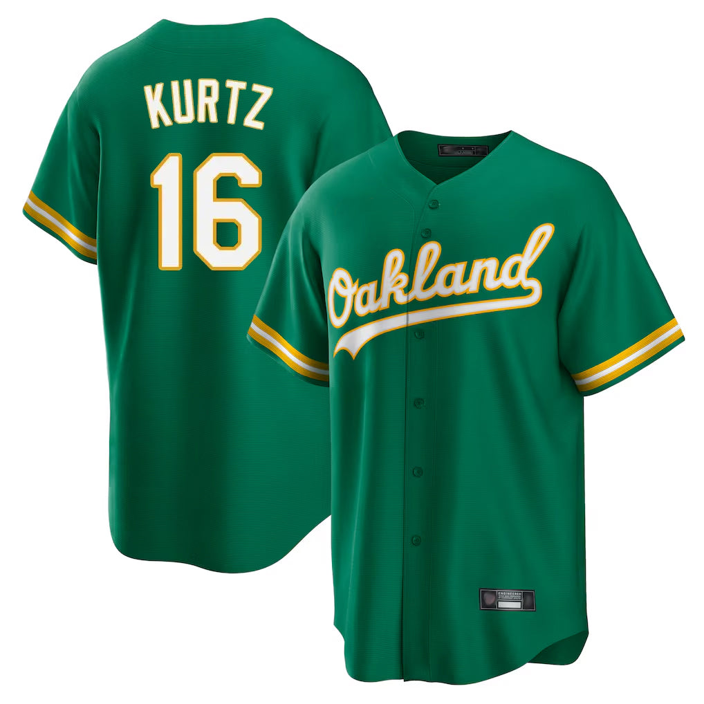 Athletics #16 Nick Kurtz Player Kelly Green Home Game Gdoa Stitched Jerseys
