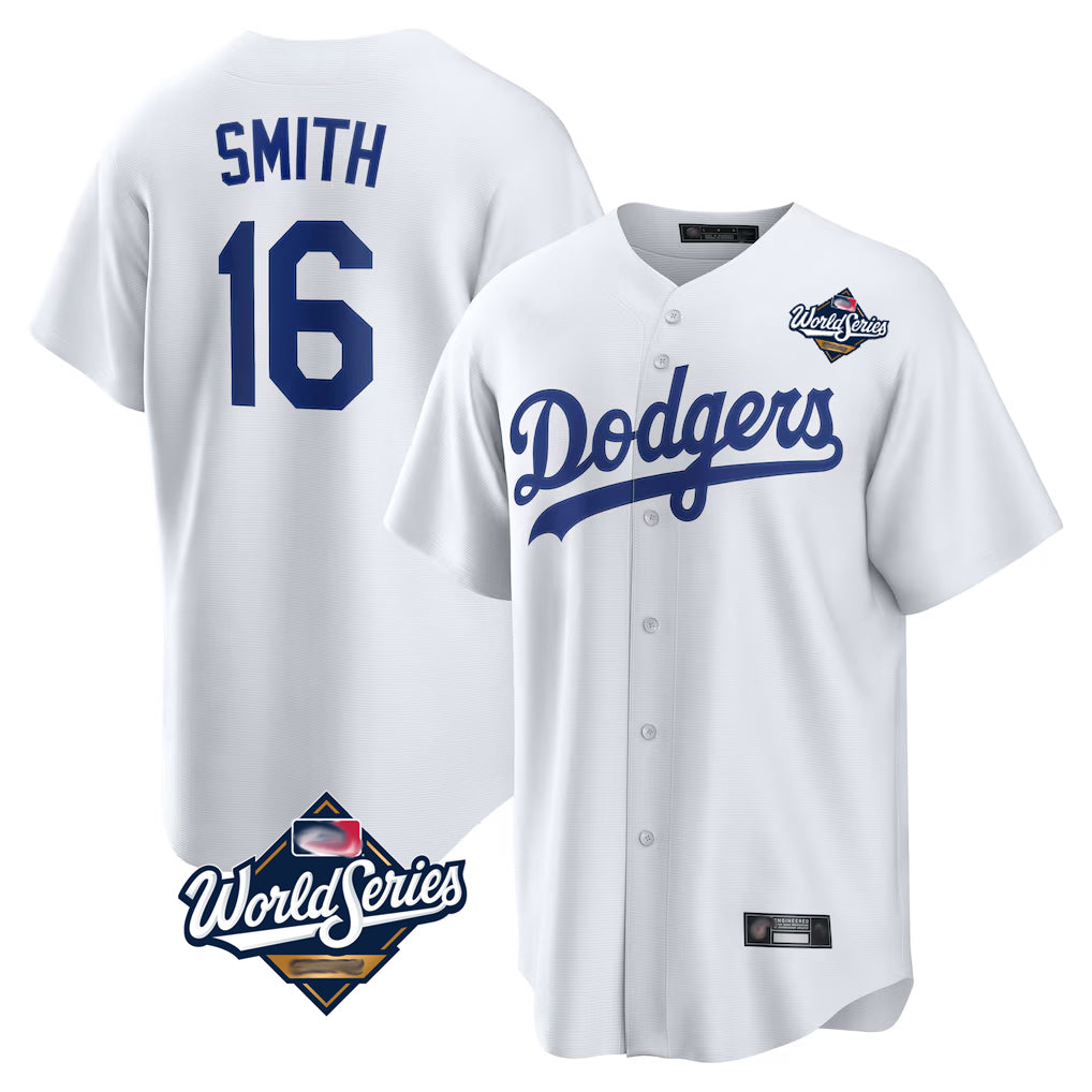 LA.Dodgers #16 Will Smith Player White World Series Game Home Fdoa Stitched Jerseys