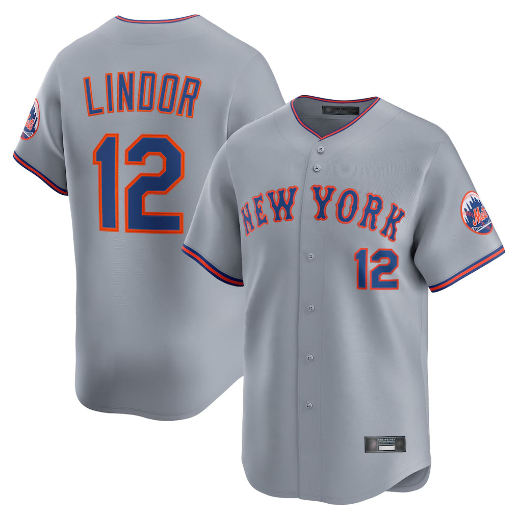 NY.Mets #12 Francisco Lindor Player Gray Road Limited Home Fdoa Stitched Jerseys
