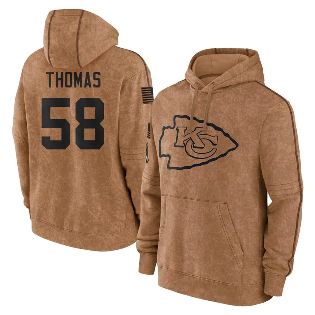 KC.Chiefs #58 Derrick Thomas Player Brown Salute to Service Hoodies Limited Game Gdoa Stitched Jerseys