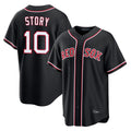 B.Red Sox #10 Trevor Story Player Black Out Home Game Gdoa Stitched Jerseys