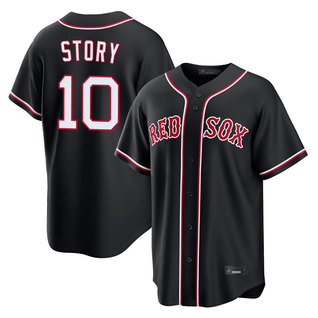 B.Red Sox #10 Trevor Story Player Black Out Home Game Gdoa Stitched Jerseys