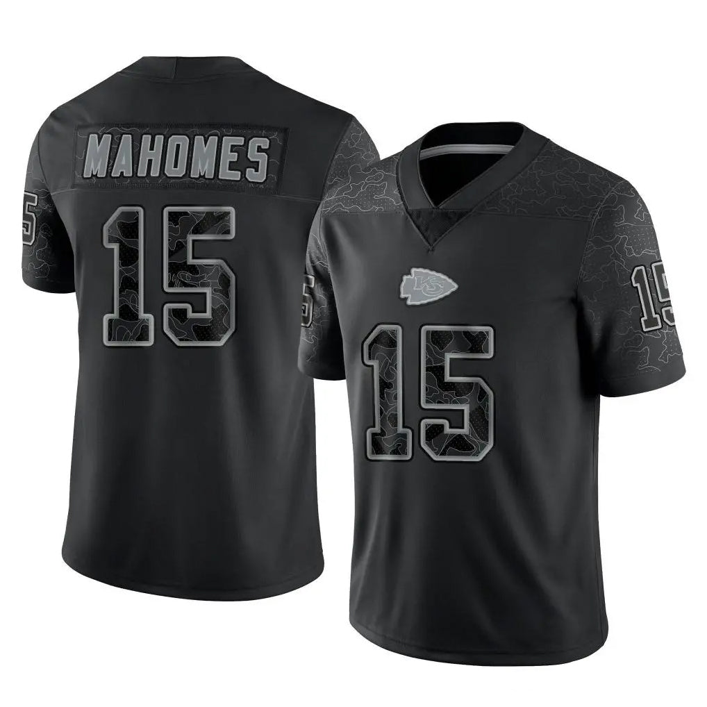KC.Chiefs #15 Patrick Mahomes Player Black Limited Reflective Game Gdoa Stitched Jerseys