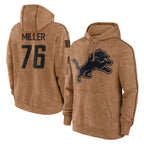 D.Lions #76 Blake Miller Player Brown Salute to Service Hoodies Limited Game Gdoa Stitched Jerseys