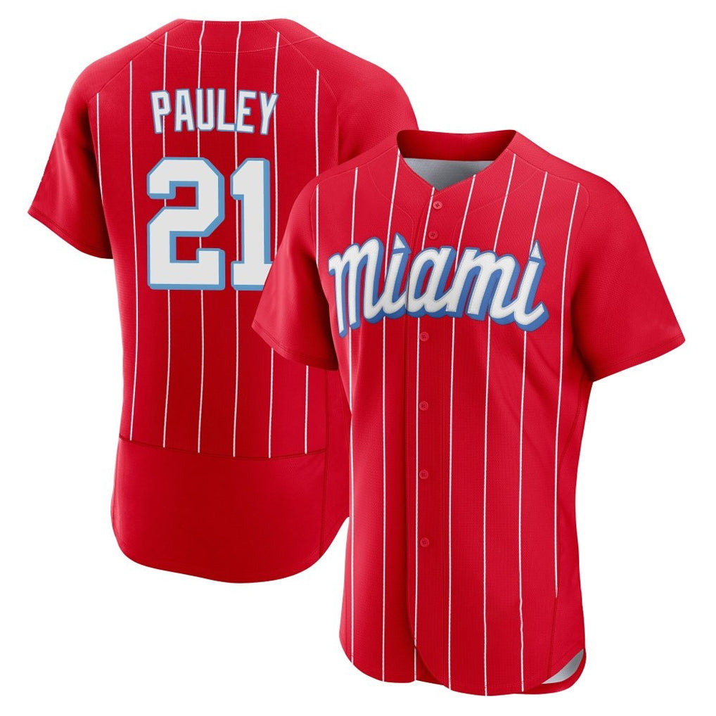 M.Marlins #21 Graham Pauley Player Red City Connect Home Limited Elite Fdoa Stitched Jerseys