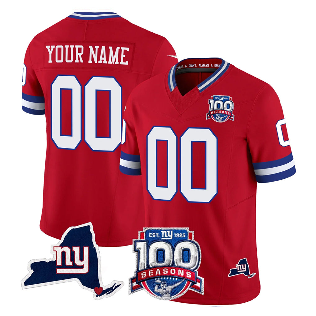 Custom NY.Giants Red 100th Season & State Patch Vapor Limited Home Game Any Name & Numbers Gdoa Stitched Jerseys